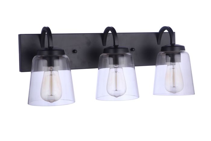 Antique Hardware Elsa 3 Light Vanity in Flat Black Bath and Vanity