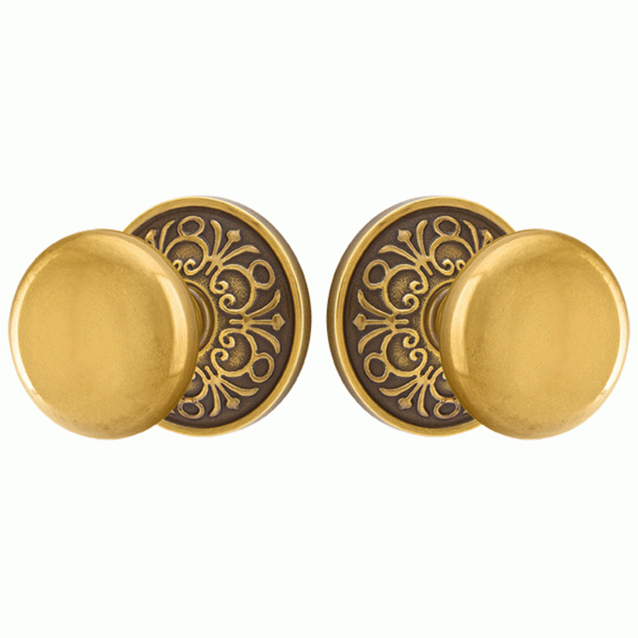 Solid Brass Providence Door Knob Set With Lancaster Rosette (Several Finish Options) EMTEK