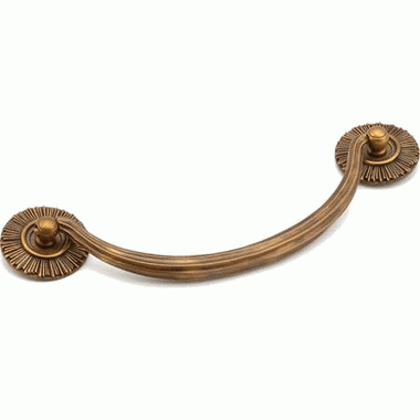 2 1/8 Inch (5 1/2 Inch c-c) Sunburst Cabinet Bail Pull with Rosettes (Estate Dover Finish) SCHAUB