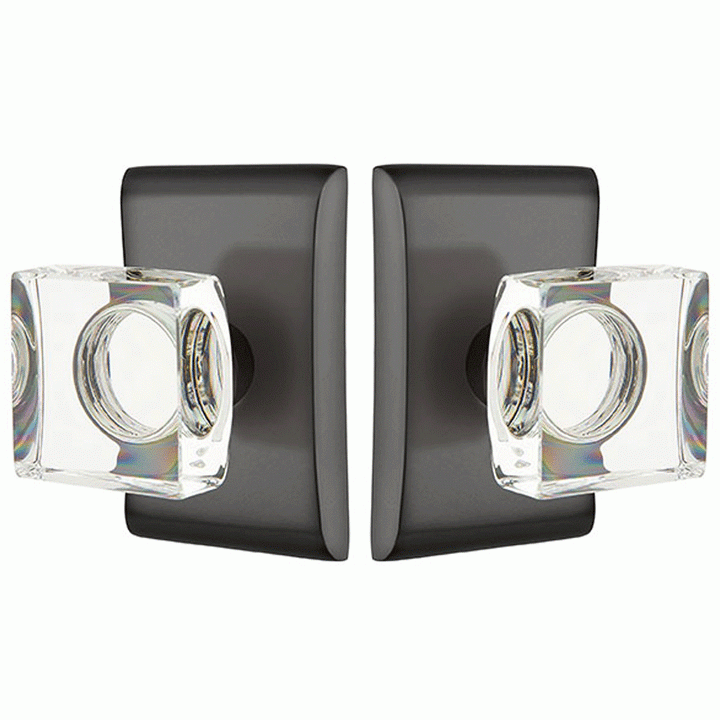 Emtek Modern Square Crystal Door Knob Set With Neos Rosette (Several Finish Options) EMTEK