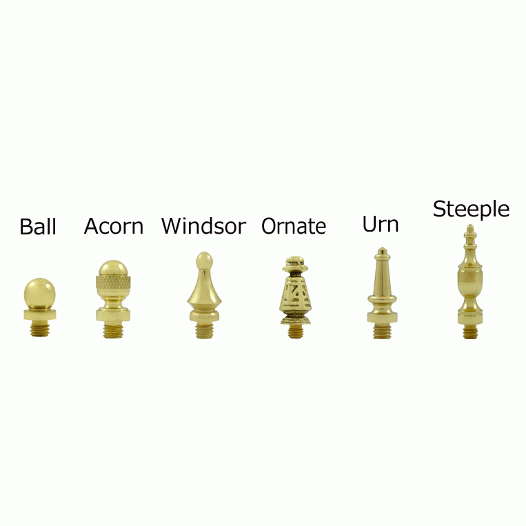 4 1/2 Inch X 4 1/2 Inch Solid Brass Square Hinge Interchangeable Finials (Polished Brass Finish) DELTANA