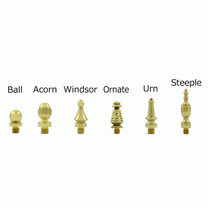 4 1/2 Inch X 4 1/2 Inch Solid Brass Square Hinge Interchangeable Finials (Polished Brass Finish) DELTANA
