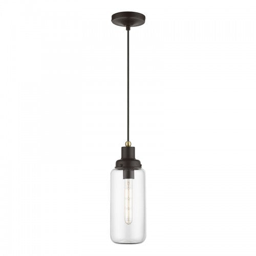 1 Light Bronze with Antique Brass Accent Mini Pendant Pendant Livex