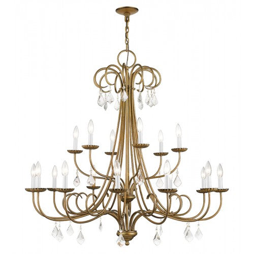 18 Light Antique Gold Leaf Extra Large Chandelier with Clear Crystals Livex