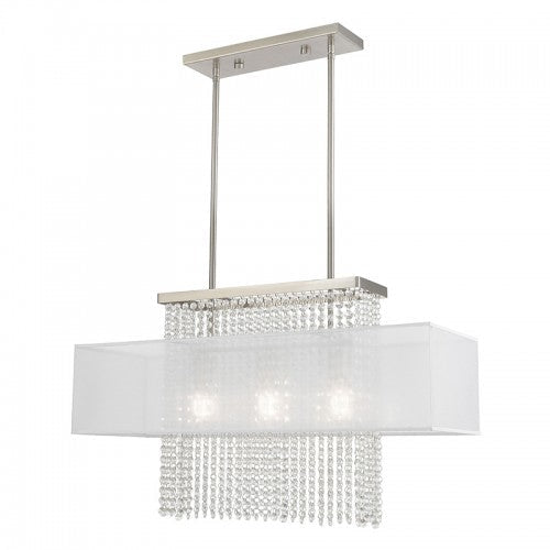 3 Light Brushed Nickel Linear Chandelier Livex