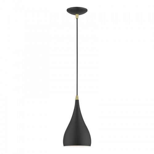 1 Light Textured Black with Antique Brass Accents Mini Pendant Pendant Livex