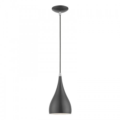 1 Light Shiny Dark Gray with Polished Chrome Accents Mini Pendant Pendant Livex