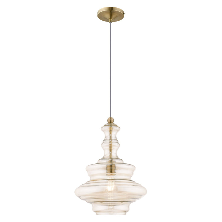 1 Light Antique Brass Single Pendant Pendant Livex