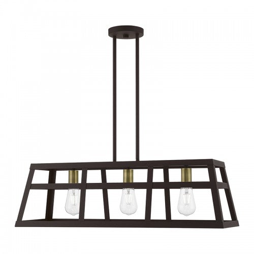 3 Light Bronze with Antique Brass Accents Linear Chandelier Livex