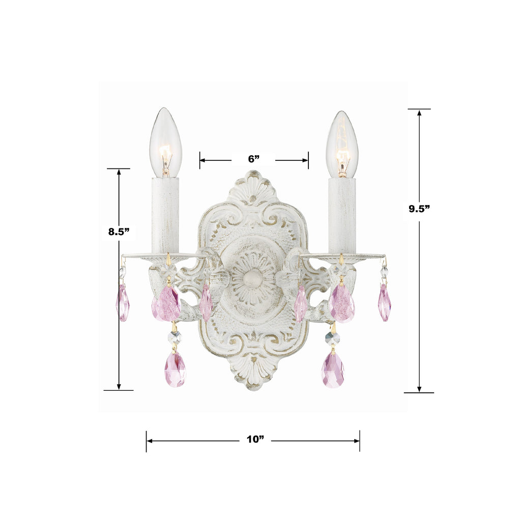 Crystorama Crystorama Paris Market 2 Light Rose Crystal Antique White Sconce