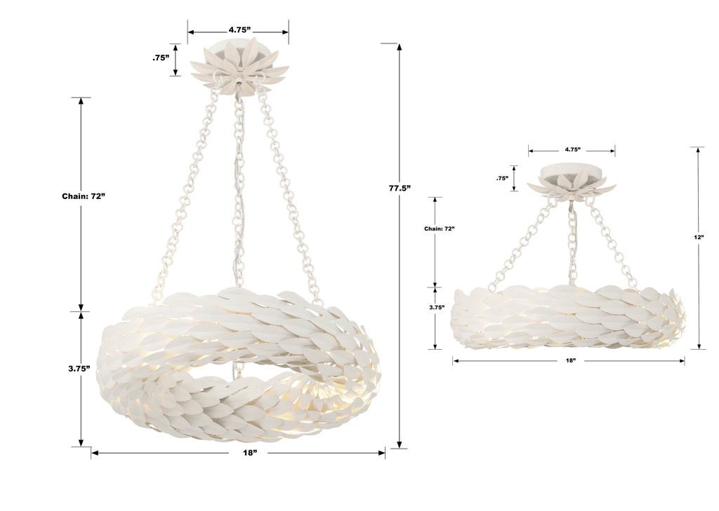 Broche 6 Light Matte White Semi Flush Mount Crystorama