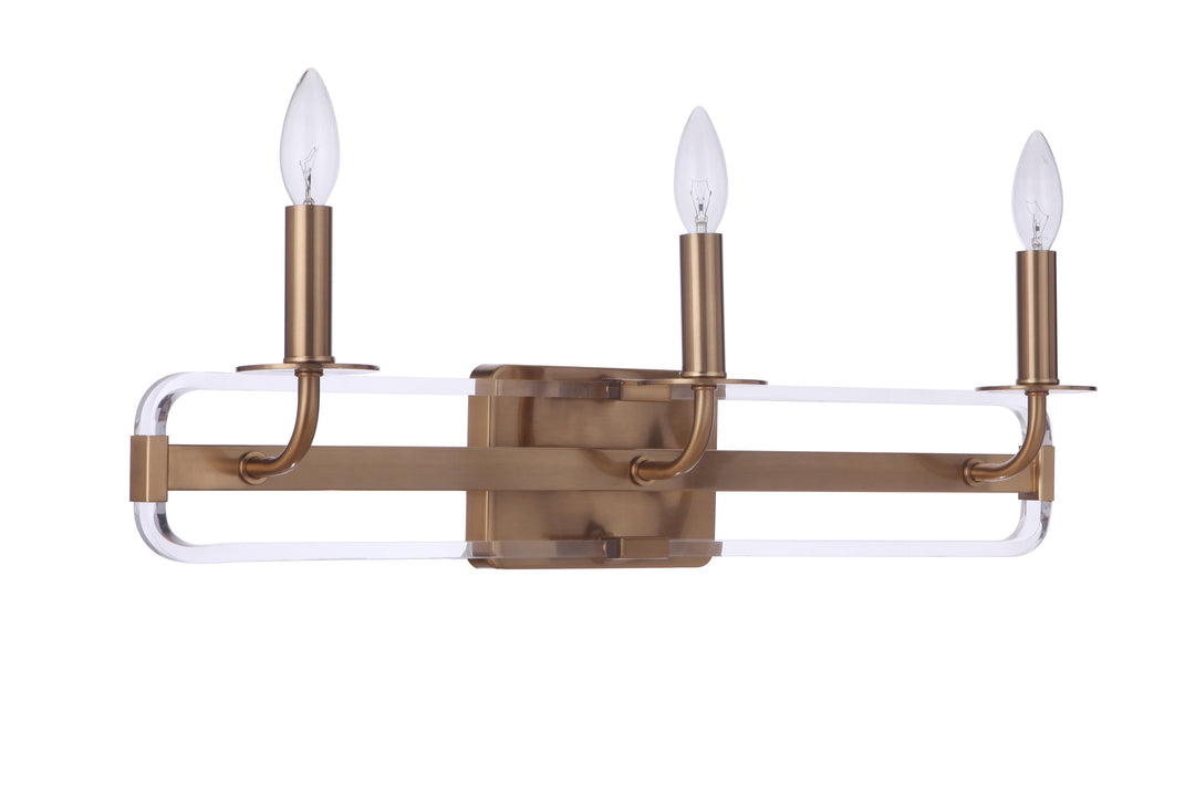 Antique Hardware Graclyn 3 Light Vanity in Satin Brass Bath and Vanity