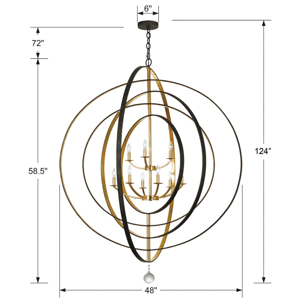 Crystorama Crystorama Luna 9 Light English Bronze + Antique Gold Chandelier