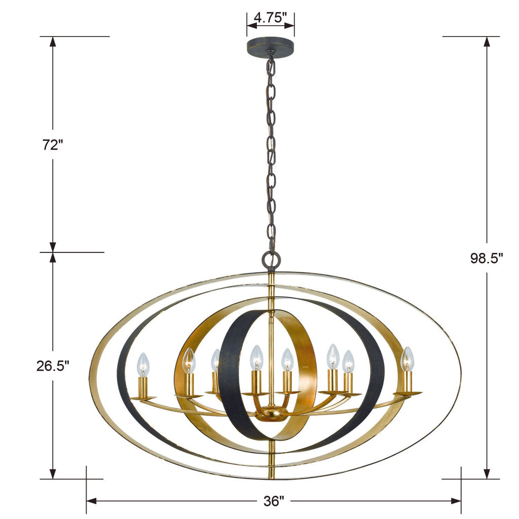 Crystorama Crystorama Luna 8 Light English Bronze + Antique Gold Oval Chandelier
