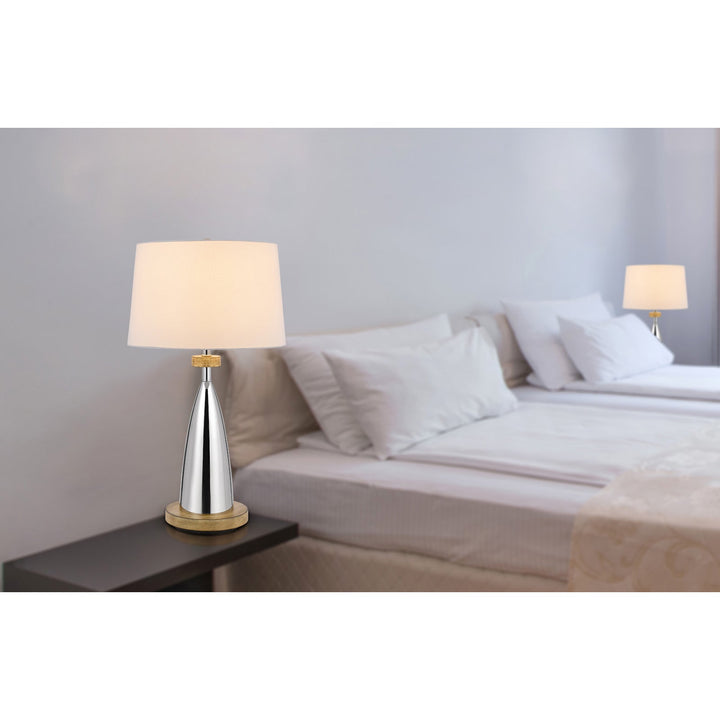 150W 3 WAY LOCKPORT METAL TABLE LAMP WITH FAUX WOOD FINISH Cal Lighting