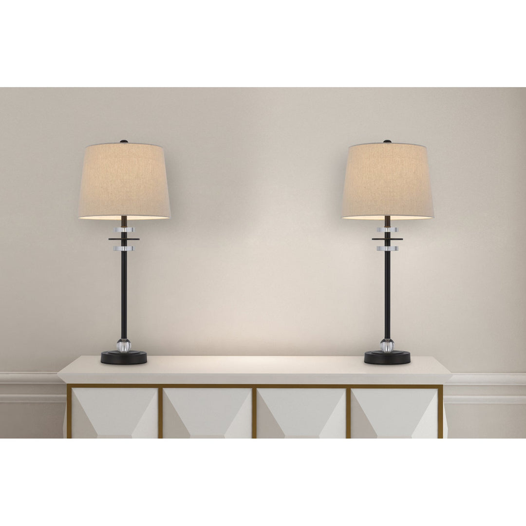 60W SITKA BUFFET LAMP WITH CRYSTAL ACCENT FONT AND HARDBACK TAPER DRUM FABRIC SHADE (SOLD AS PAIRS) Cal Lighting