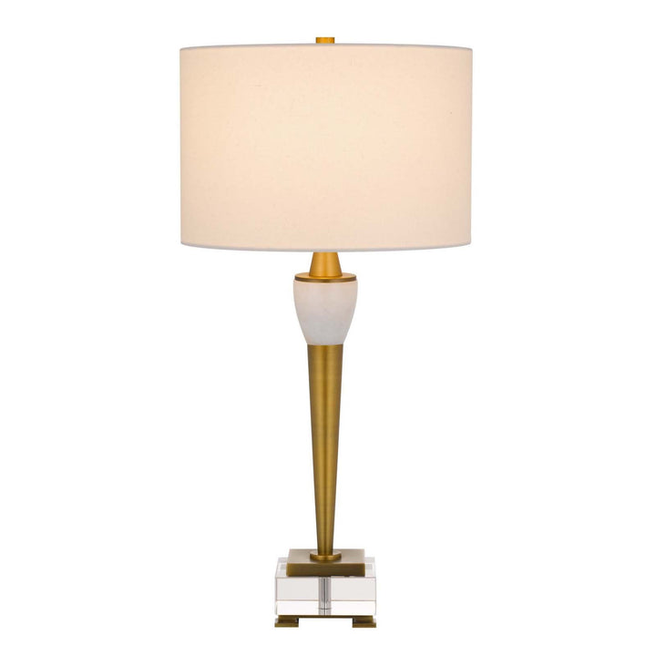 150W 3 WAY BRADFORD METAL TABLE LAMP WITH CRYSTAL BASE AND DRUM HARDBACK FABRIC SHADE Cal Lighting