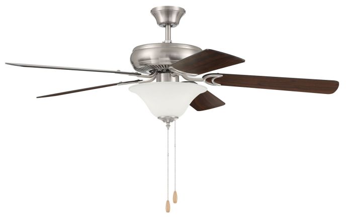 ##Antique Hardware## 52" Decorator's Choice 2 Light in Brushed Polished Nickel w/ Brushed Nickel/Walnut Blades