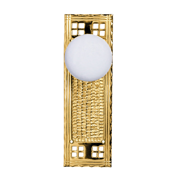 Arts & Crafts Backplate Door Set with White Porcelain Door Knobs (Several Finishes Available)
