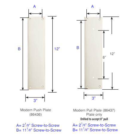 ##Antique Hardware## 12 Inch Solid Brass Modern Hercules Smooth Push & Pull Door Set