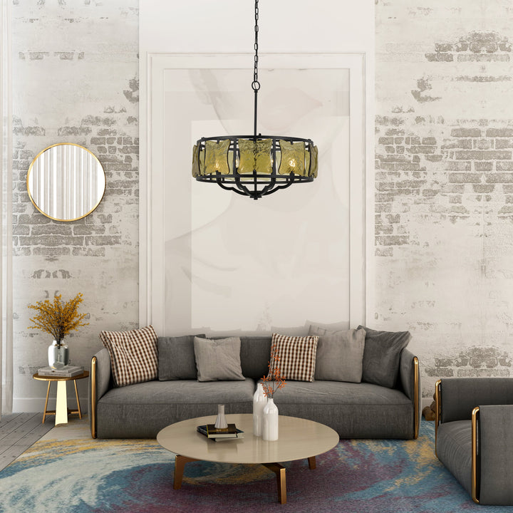 60W X 6 REVENNA FORGED IRON CHANDELIER WITH HAND CRAFTED GLASS Cal Lighting