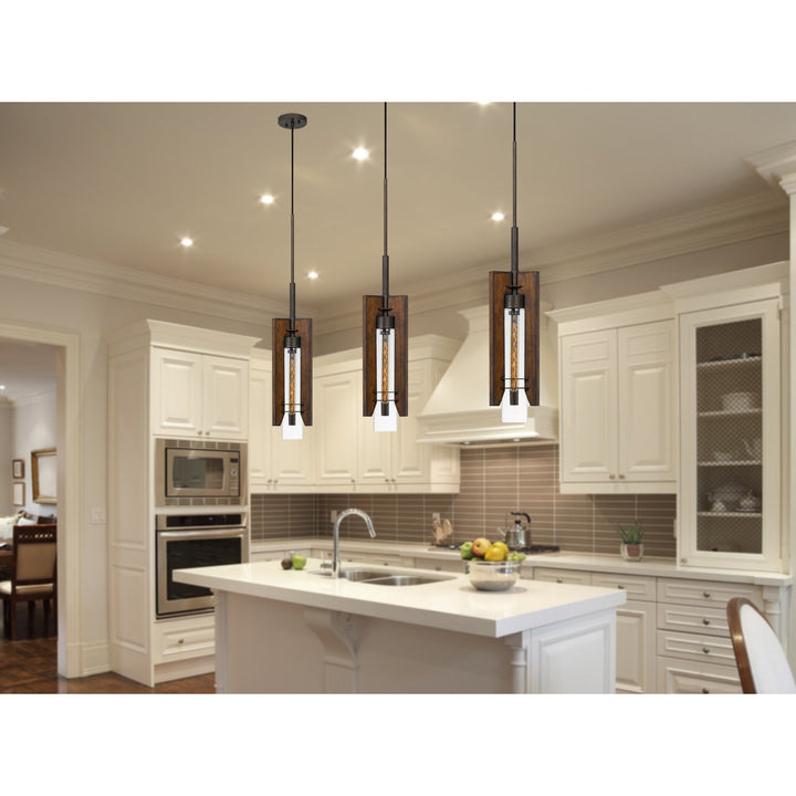 60W ALMERIA WOOD/GLASS PENDANT FIXTURE (EDISON BULB NOT INCLUDED) Pendant Cal Lighting