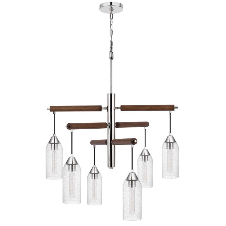 60W X 6 MASSILLON RUBBER WOOD CHANDELIER WITH HANGING BULBBED GLASS SHADES Cal Lighting