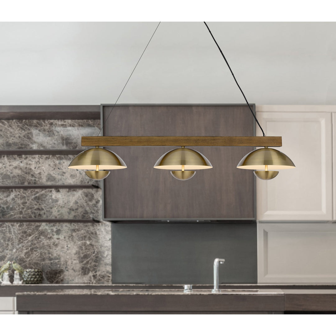 LAKELAND 15W X 3 INTERGRATED DIMMABLE LED METAL / BIRCH WOOD ISLAND CHANDELIER WITH HALF DOMED METAL SHADE Cal Lighting