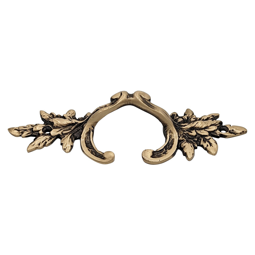6 Inch (4 3/8 Inch C-C) Solid Brass Ornate French Leaves Pull COPPER MOUNTAIN HARDWARE
