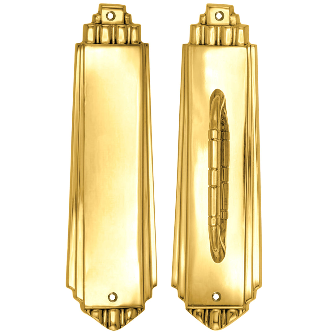 9 Inch Tall Art Deco Style Brass Push And Pull Plate