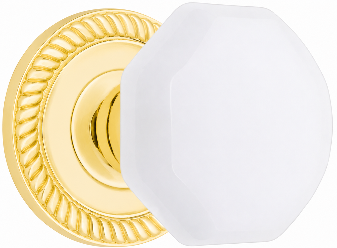 Georgian Roped Rosette with Octagon Milk Glass Door Knobs (Several Finishes Available)