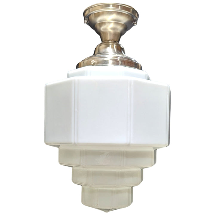19 1/2 Inch Manhattan Skyscraper Grandeur Style Semi-Flush Mount Light (Satin Nickel Finish) COPPER MOUNTAIN HARDWARE