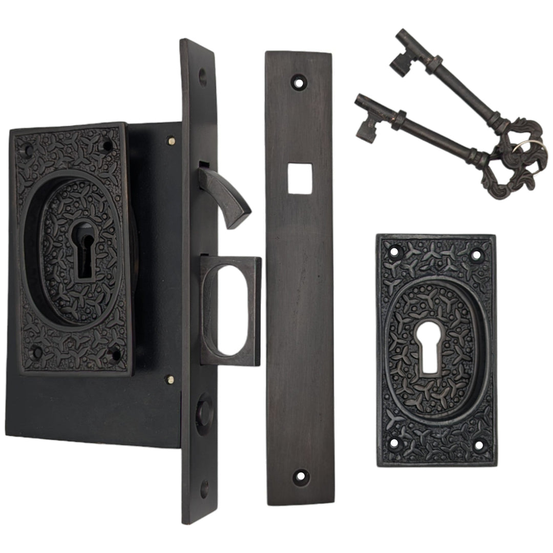COPPER MOUNTAIN HARDWARE Rice Pattern Pocket Privacy Style Door Set in Several Finishes