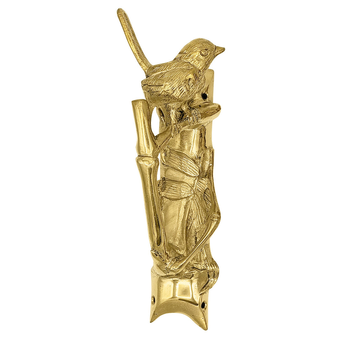 9 1/2 Inch Solid Brass Bamboo and Wren Bird Pull (Right Facing) COPPER MOUNTAIN HARDWARE