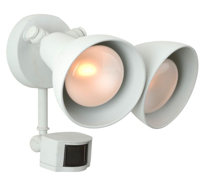 ##Antique Hardware## 2 Light Covered Flood with Motion Sensor in Textured White