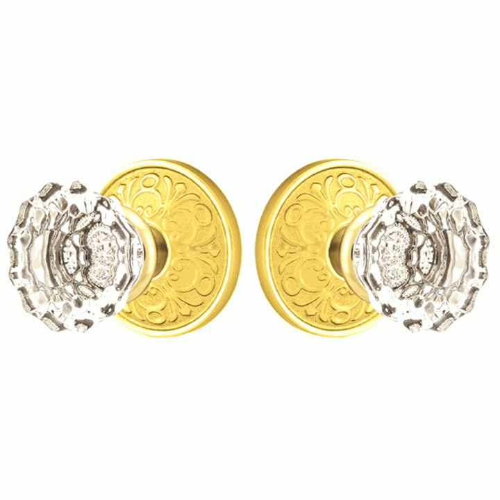 Emtek Crystal Astoria Door Knob Set With Lancaster Rosette (Several Finishes Available) EMTEK