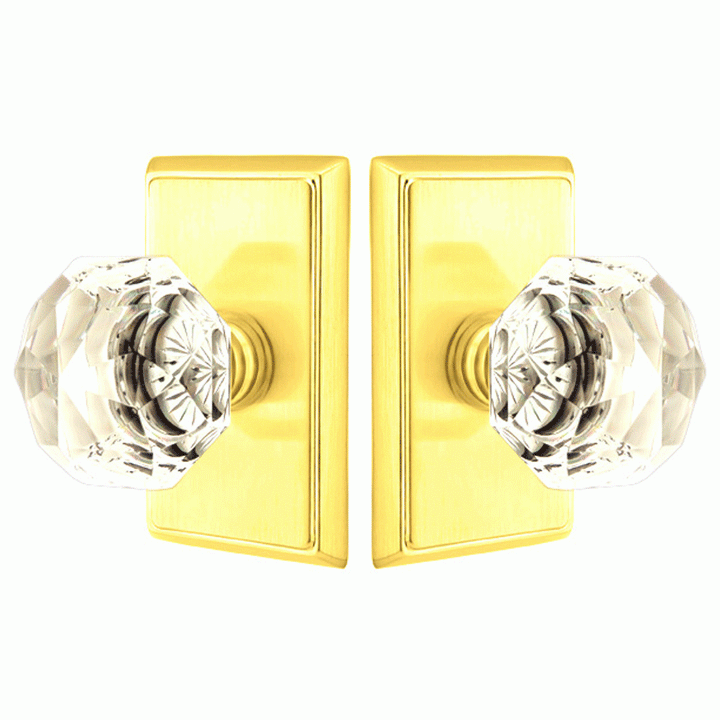 Diamond Crystal Door Knob Set With Rectangular Rosette (Several Finish Options) EMTEK