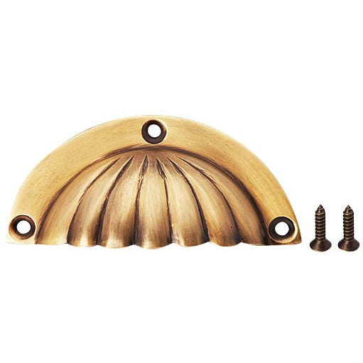 3 1/2 Inch Overall (3 Inch c-c) Solid Brass Scalloped Cup Pull