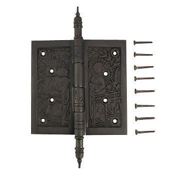 4 1/2 x 4 1/2 Inch Japanesque Style Ornate Solid Brass Hinge
