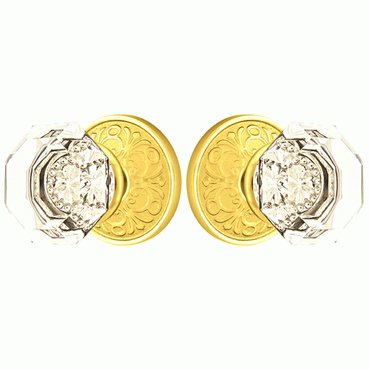 Emtek Crystal Old Town Clear Door Knob Set With Lancaster Rosette (Several Finish Options) EMTEK