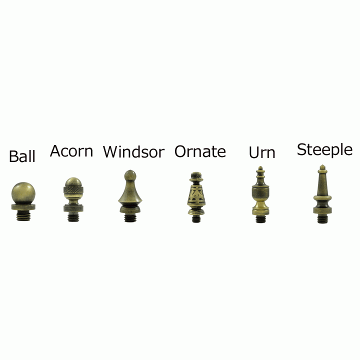 Pair 4 Inch X 4 Inch Solid Brass Hinge Interchangeable Finials (Square Corner, Unlacquered Brass Finish) DELTANA