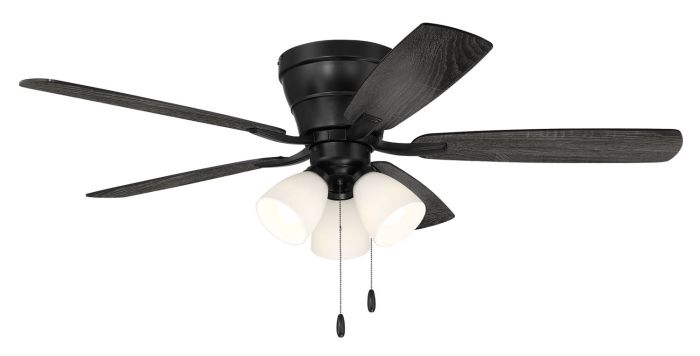 ##Antique Hardware## 52" Wheeler 3-Light in Flat Black w/ Flat Black/Greywood Blades