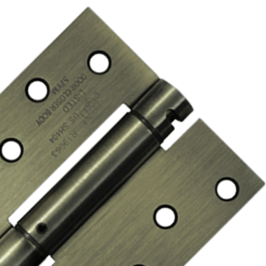 4 Inch x 4 Inch Steel Spring Hinge (Square Corner Antique Brass Finish) DELTANA